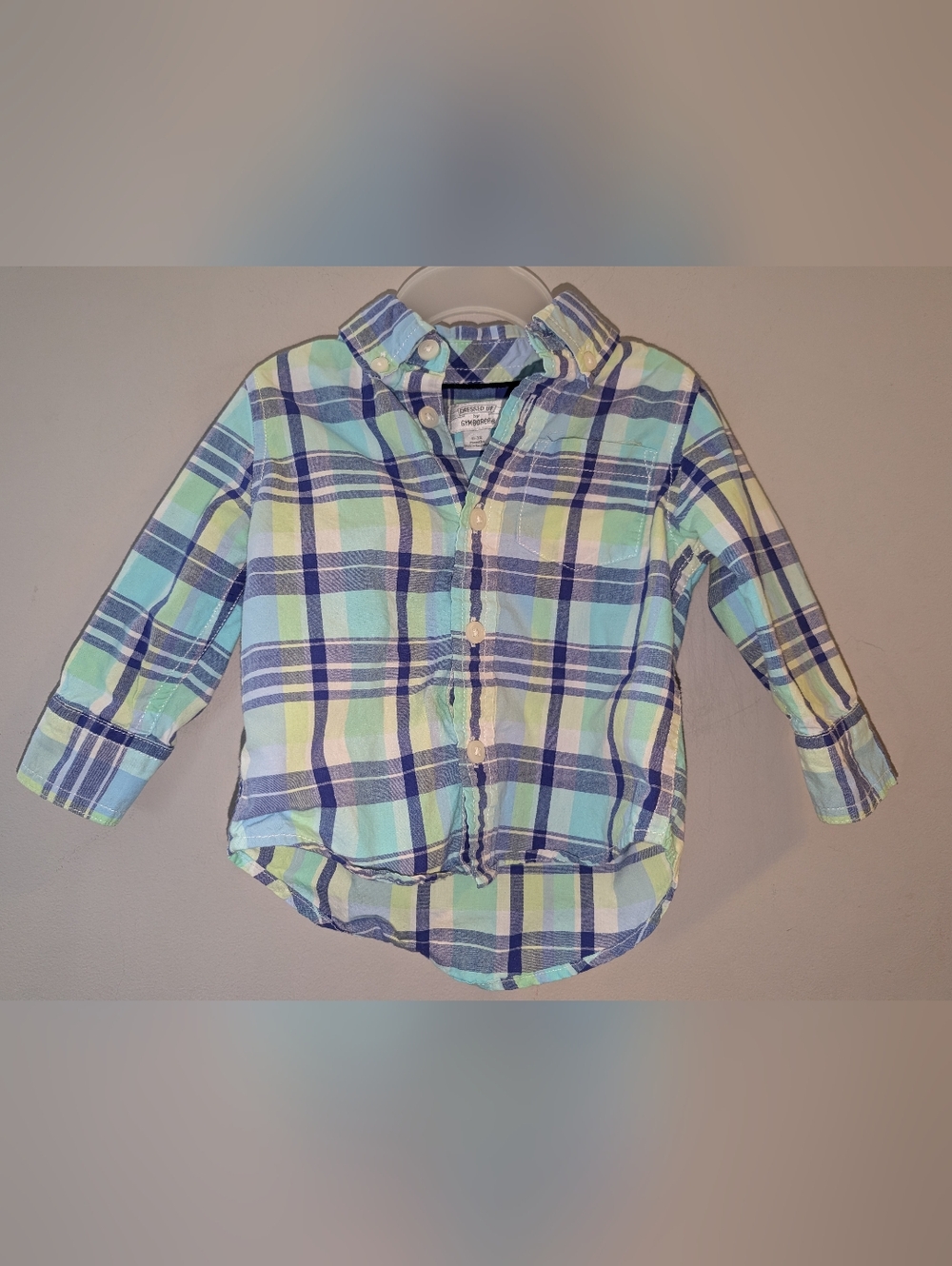 Dressed Up By Gymboree Family Brunch Plaid Button Up Shirt Blue Green Baby 6-12